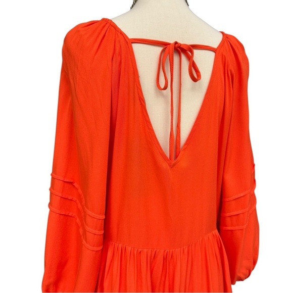 Shinestar Orange Babydoll Mini Dress M NWT Open Back Long Sleeve Boho Fall Style - Picture 4 of 11